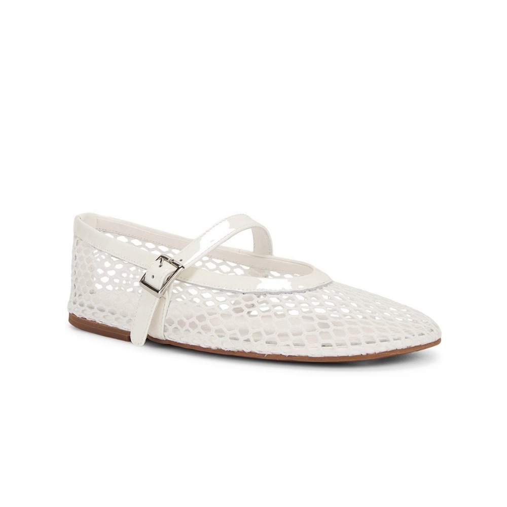 Tony Bianco Mia White Mesh Mary Jane Ballet Flats Size 9 Patent Trim